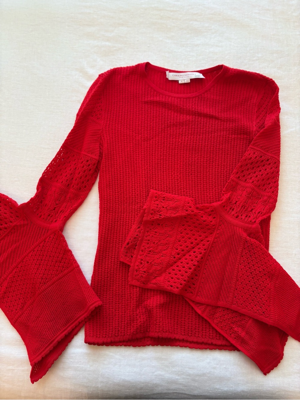 Gorgeous Carolina Herrera Red Knit Bell-Sleeve Sweater